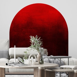 Red Gradient Arch headboard wall decal - Japandi Boho Abstract wallpaper - Nursery kids room sticker art decor home gift, A21