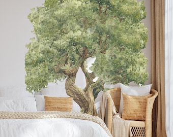 Watercolor Tree Wall Decal, Wall Decor, Nursery Wall Decals, Large and Tall Big Green Tree, Kids Room Decor Home Wall Art, Wall Mural
