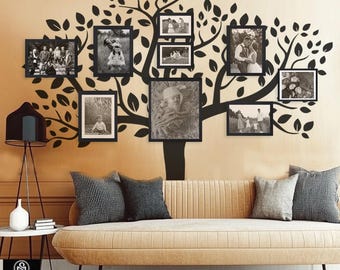 CUSTOM Family Tree Wall decal, Photo Frame Tree Decal, Family Tree Sticker, Living Room Wall Decals Wall Graphic Design, Home decor gift