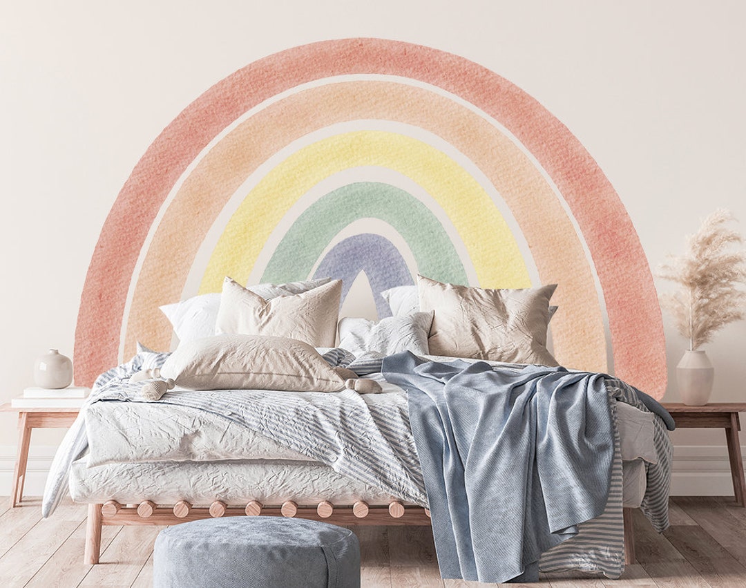 Rainbow Wall Decal, Watercolor Rainbow Wall Sticker, Boho Large Rainbow ...