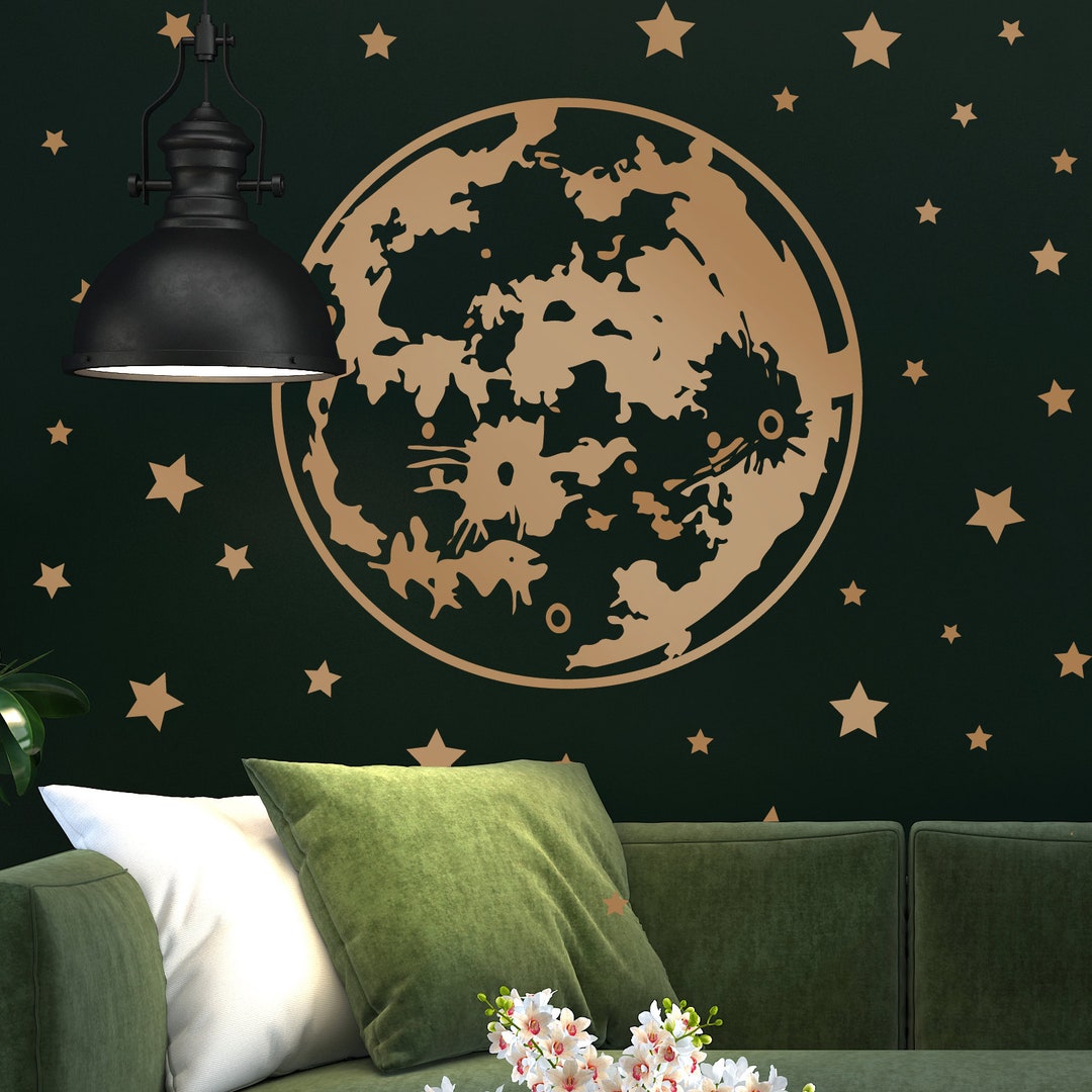 Modern Moon and Stars Fabric Wall Decal for Baby Nursery and Children's ...