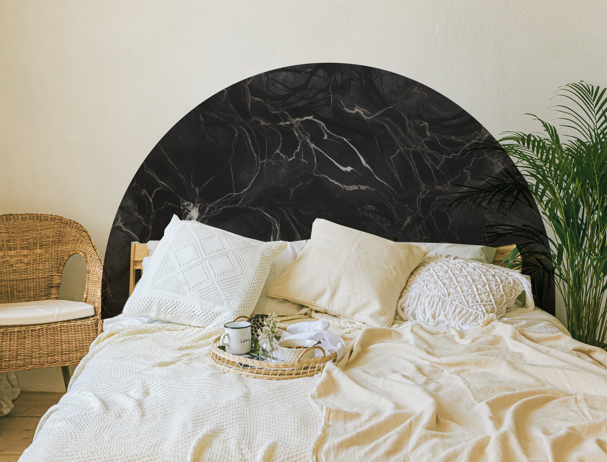 Black Marble Headboard Wall Decal Black Marble Bed Arch Sticker