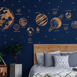 Planets Space Wall Decal, Solar system, Galaxy Sticker, Eclipse, Nursery, Kids Room Decor, Birthday Gift for Boy/Girl, Peel and StickMural