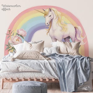 Rainbow wall decal, Unicorn wall decal, Floral Nursery wall decal, Watercolor Peony Rainbow sticker, Boho Home decor, Girls room wall art