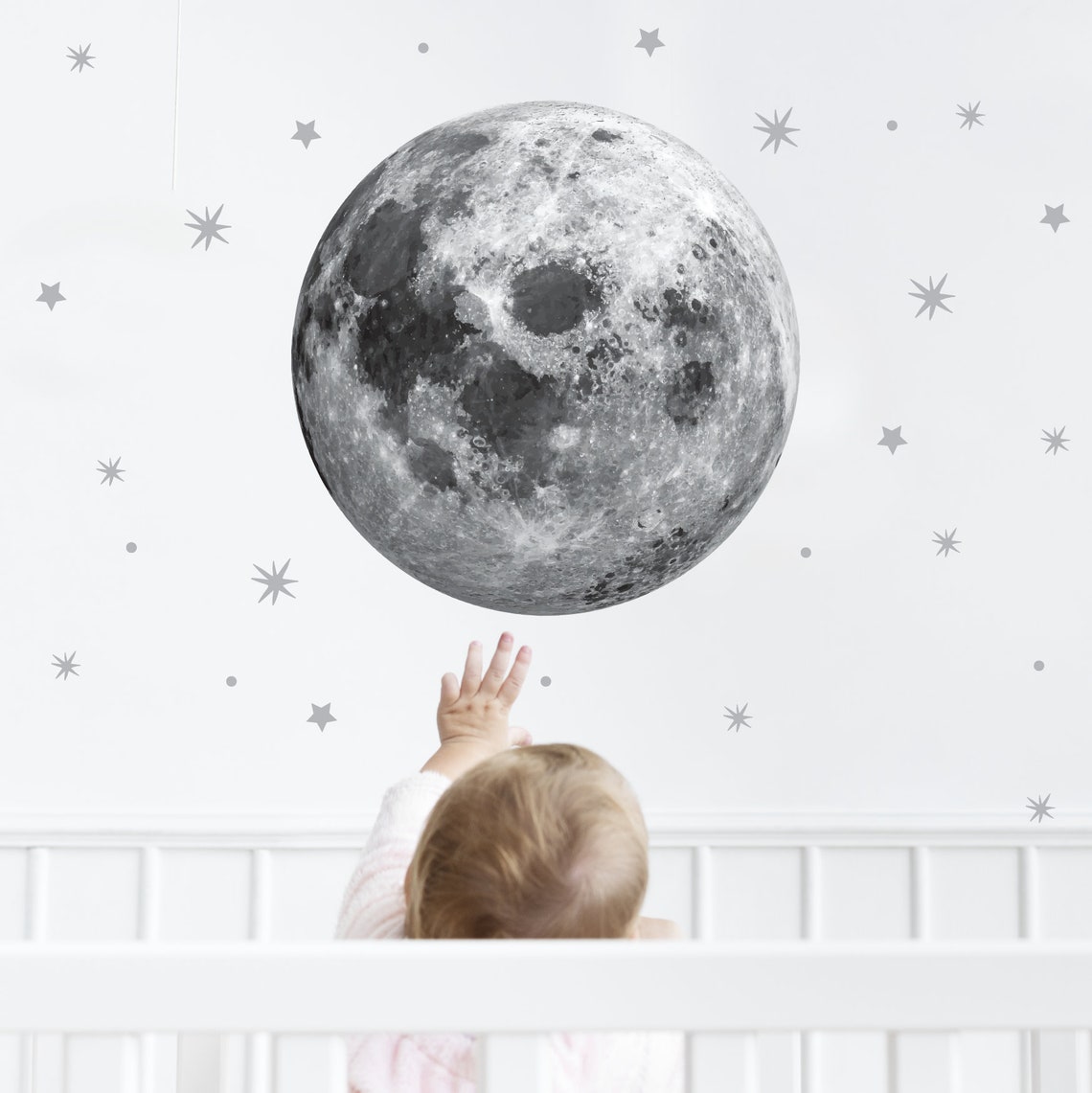 Moon Wall Decal Full Moon Sticker Large Moon Stars Set Etsy
