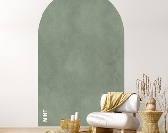 Sage green Arch headboard wall decal - Japandi Boho Abstract wallpaper - Nursery kids room sticker art decor home gift, A_39