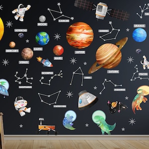 Planets Space Wall Decal, Solar system, Galaxy Vinyl Sticker, Nursery, Kids Room Decor, Birthday Gift for Boy Girl, Huge Set, Peel and Stick