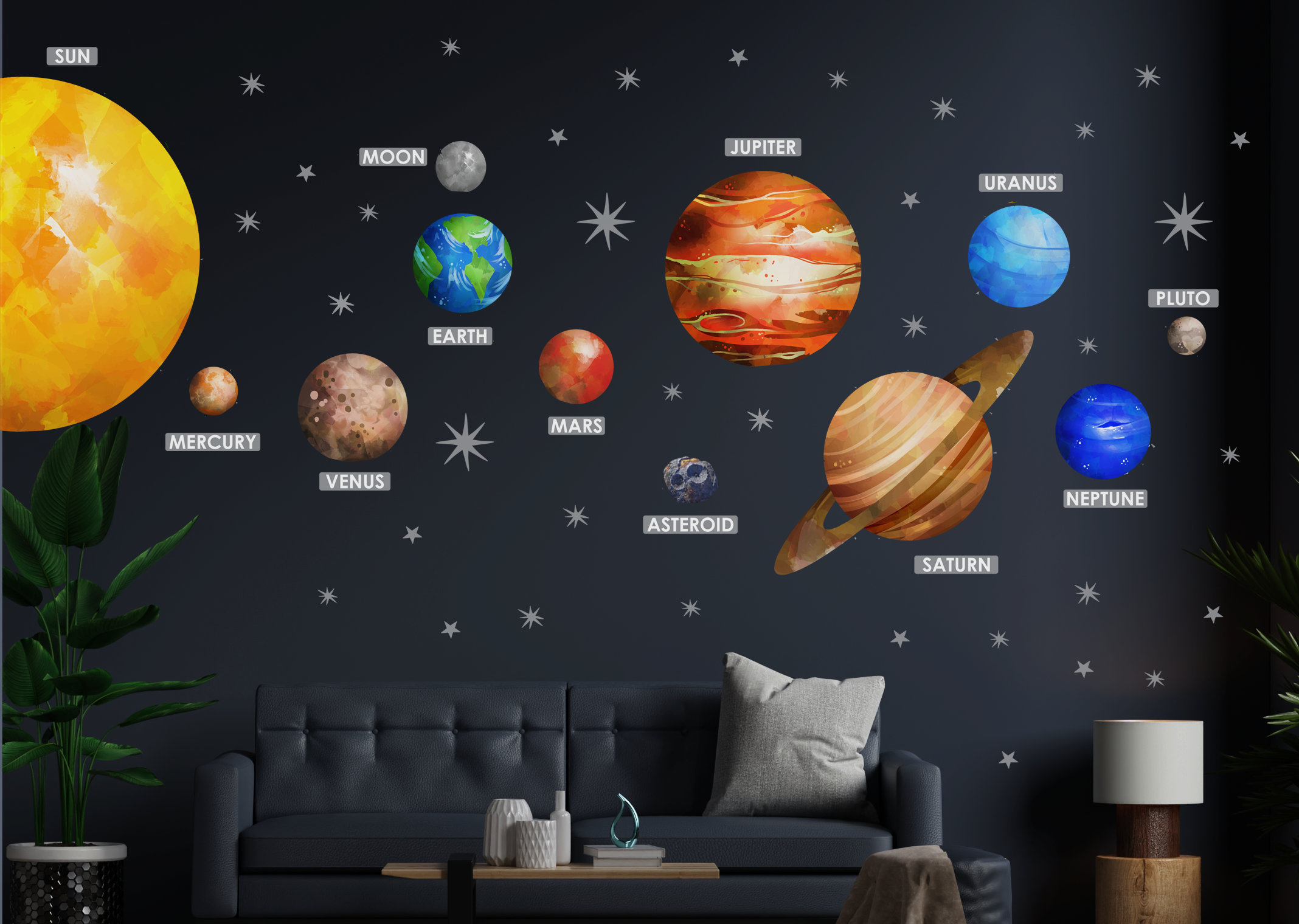 Space Wall Decal Solar System HALF SUN Etsy