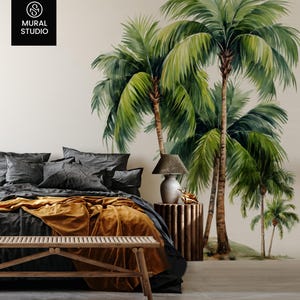 Palm Tree Watercolor Wall Decal, Beach House Wall Art Décor Sticker, Nursery Tropical Print, Peel and Stick, Green Leaves Home Decor, Mural