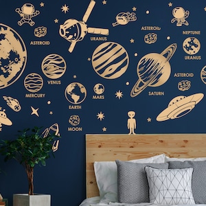 Space Wall Decal Planets Solar system, Vinyl Wall Decals, Stars Wall Sticker