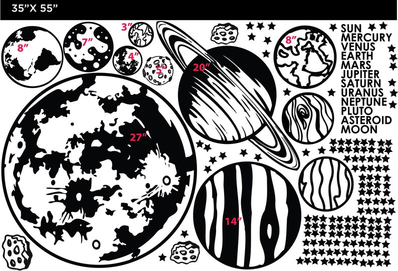 Space Wall Decal Solar System Vinyl Wall Decals Etsy