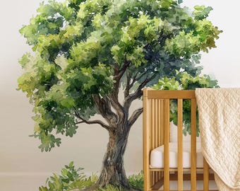 Tree Wall Decal, Wall Decor, Watercolor Nursery Wall Decals, Large and Tall Green Peel and Stick Kids Room Decor Home Wall Art, Mural, T3