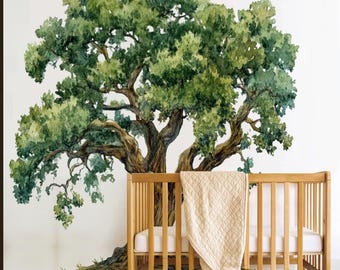 Forest wall decal, Watercolor Tree Wall Decal, Nursery Wall Decor, Large and Tall Green Peel and Stick Kids Room Decor Wall Art,  Mural, 1