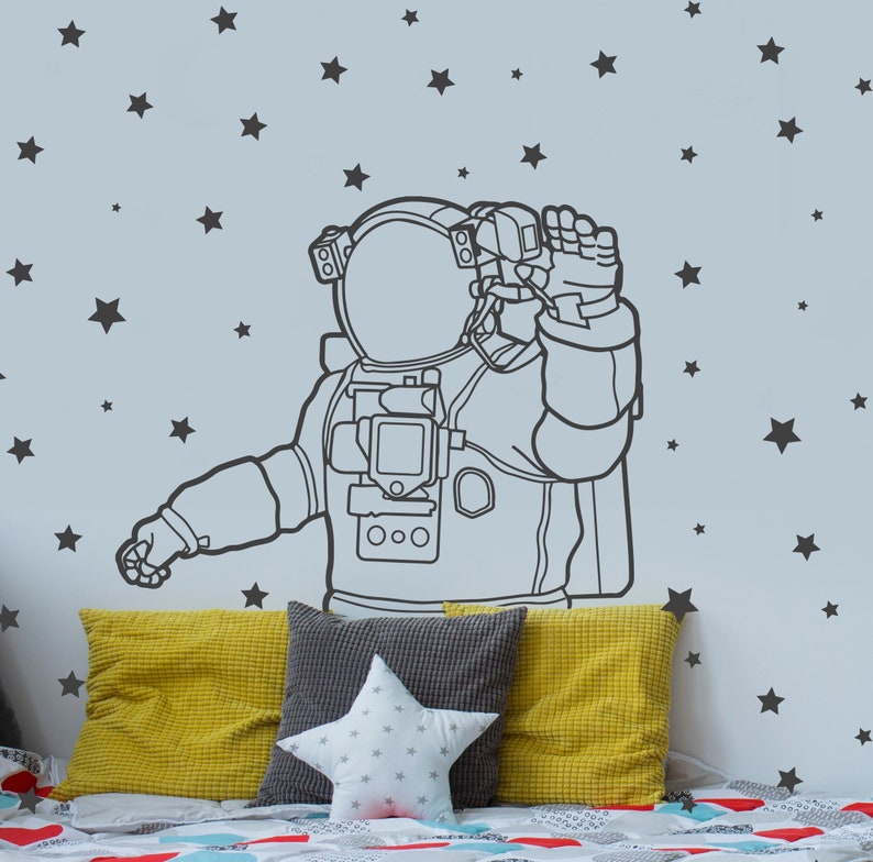 Astronaut wall decal, Astronaut in outer space wall decal, Spaceman, Space Themed Nursery, Space Wall Decal image 2