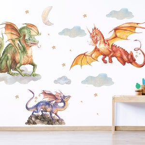 Dragons Magic Nursery Wall Decal Dragon Baby Room Wall Art sticker, Kids Bedroom Decor Decals, Birthday gift image 2