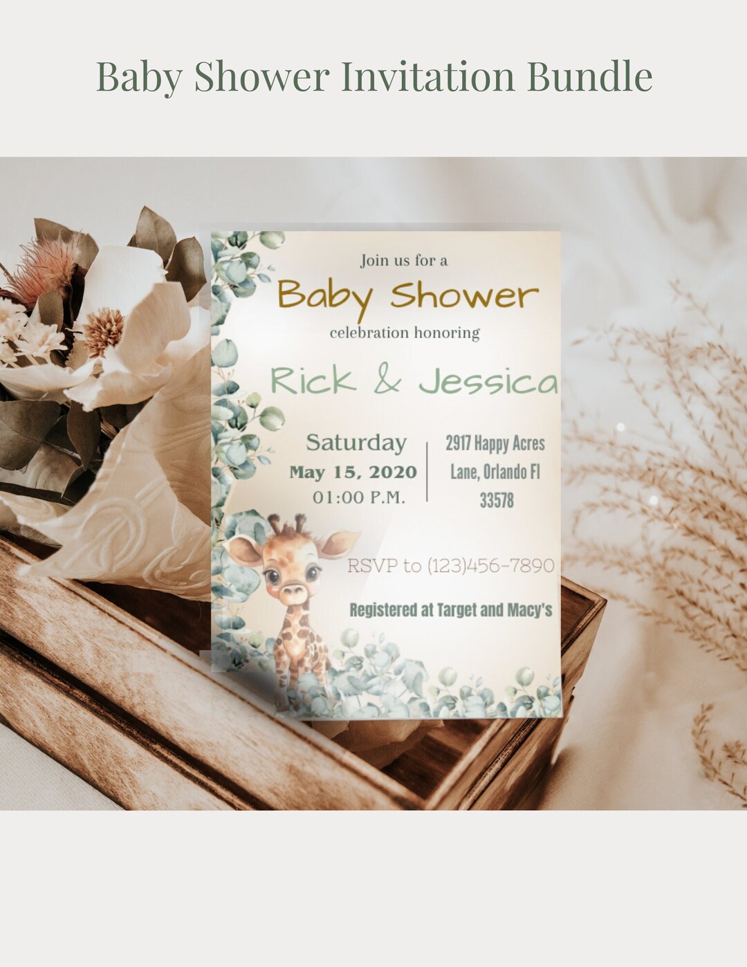 Printable Giraffe Baby Shower Invitation Prints or Electronic - Etsy