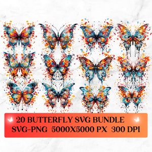 Schmetterling SVG | Aquarell Schmetterling | Schmetterling PNG Bundle | Hochwertige Schmetterling Clipart| Schmetterling SVG für Cricut
