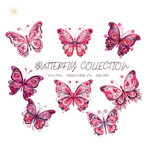 Schmetterling SVG Bundle | Schmetterling PNG Bundle | Rosa Schmetterlinge | Schmetterling Clipart | Sofortiger digitaler Download | Kommerzielle Nutzung
