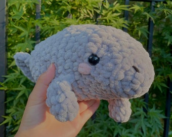 Crochet Manatee Plushie/Amigurumi Gray Manatee Plush