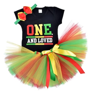 Tutú de Jamaica para bebé/niño pequeño - Traje rasta Bob Marley - Traje para aplastar pastel - Traje para el primer cumpleaños de bebé - Traje de niña uno y amado - tutú de bebé -