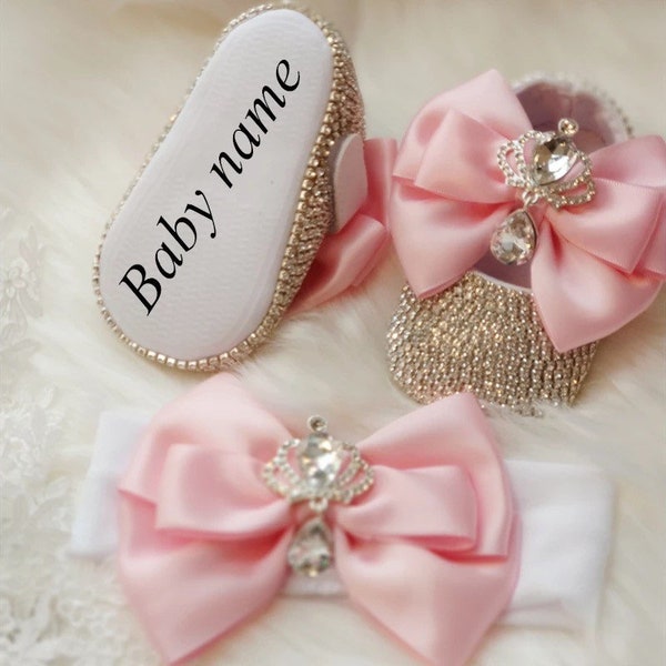 Newborn Baby girl bling Rhinestone Shoes - customized name shoes baby Shower Gift Shoes Baby Christening Baptism Shoes Baby Wedding Shoes-