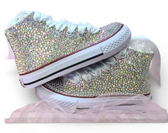 Silver blinged rhinestone Toddler Shoes: Customized Birthday Shoes, blinged birthday, blinged 1st birthday sneakers- bedazzled bride