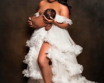 Maternity Bridal Photoshoot Robe Dress Tulle Ruffle customized
