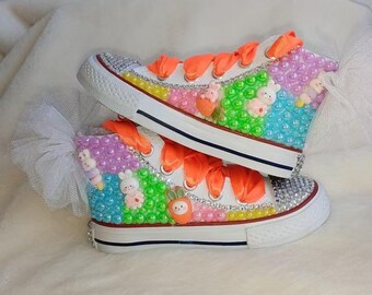 Personalized Easter Bunny Sneakers: Bling Pearl Toddler Shoes
