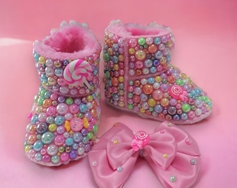 Bling Rhinestone Baby Girl Crib Shoes: Handmade Shower Gift