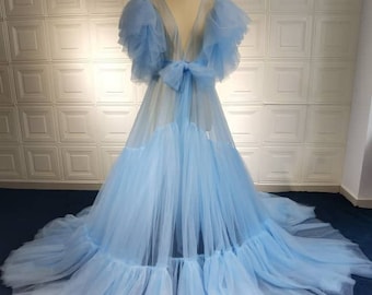 Maternity Bridal Photoshoot Robe Dress Tulle Ruffle customized