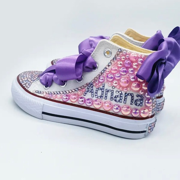 Toddler girl Kids bling pearl 2nd Birthday 3rd birthday Shoes - customized name shoes Birthday Shoes- 1st Birthday Shoes -