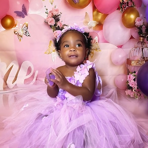 Baby first birthday pink lavender Butterfly photoshoot Backdrop