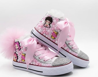 Zapatos Kpop personalizados con perlas brillantes para niñas pequeñas, zapatos con nombre personalizado, zapatos de cumpleaños, zapatos de primer cumpleaños, zapatillas de cumpleaños