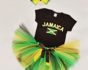 Baby Jamaica Tutu Outfit – Romper, Headband, Cake Smash outfit- jamaican dress