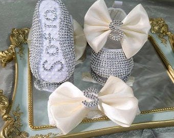 Newborn Baby girl bling Rhinestone Shoes - customized Inital shoes baby Shower Gift Shoes Baby Christening Baptism Shoes Baby Wedding Shoes-