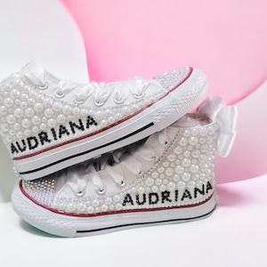 Toddler girl Kids bling pearl 2nd Birthday Shoes - customized name shoes Birthday Shoes- 1st Birthday Shoes -