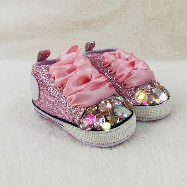 Newborn Baby girl bling Rhinestone canva Shoes- customized name shoes baby Shower Gift Shoes Baby birthday gift Shoes -Baby 1st sneaker