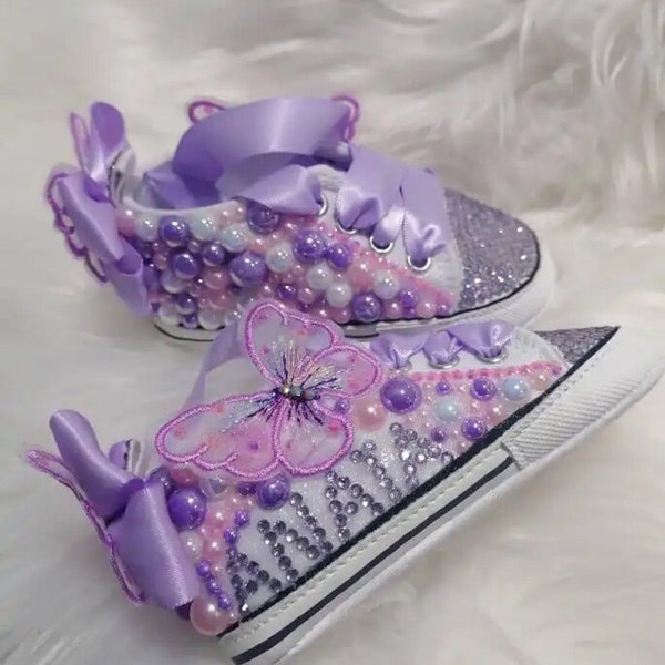 Toddler Baby girl Butterfly Rhinestone Shoes - custom name shoes baby Shower Gift Shoes Baby birthday Shoes- 1st birthday Shoes- name shoes