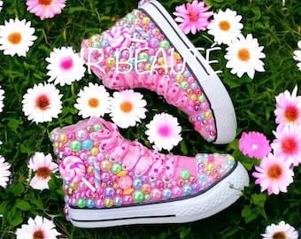 Toddler girl Kids bling pearl 2nd Birthday Shoes - customized name shoes Birthday Shoes- 1st Birthday Shoes - candy shoes- candy birthday