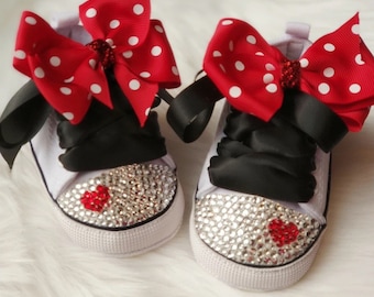 Newborn Baby girl bling Rhinestone Shoes - customized name shoes baby Shower Gift Shoes Baby 1st birthday shoes Minnie mouse shoes