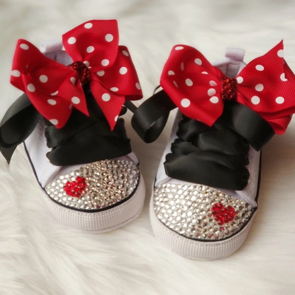 Nouveau-né bébé fille bling strass chaussures - nom personnalisé chaussures bébé douche cadeau chaussures bébé 1er anniversaire chaussures Minnie souris chaussures