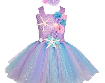 Baby Toddler girl Kids mermaid tutu+headband dress 1st Birthday 2nd birthday dress - customized mermaid Birthday- purple tutu dress