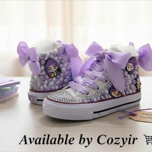 Bambin fille enfants bling perle chaussures Kpop personnalisées nom personnalisé chaussures chaussures d'anniversaire - 1er anniversaire chaussures- baskets d'anniversaire