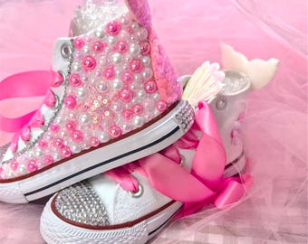 Bling Pearl Mermaid Shoes: Custom Baby/Toddler Birthday Shoes