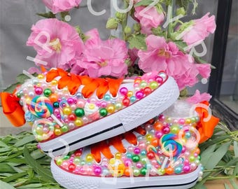 Toddler girl Kids bling pearl - sneaker ball shoes - customized name shoes Birthday Shoes- 1st Birthday Shoes - candy shoes- candy birthday
