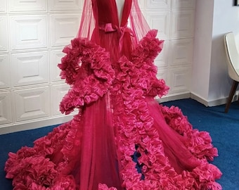 Maternity Bridal Photoshoot Robe Dress Tulle Ruffle customized