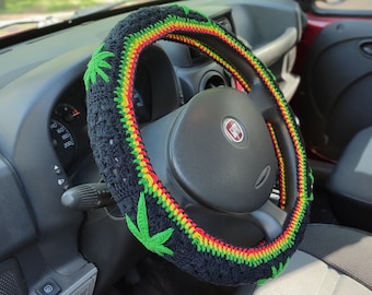 Steering wheel cover Stoner gifts Car accessories Hippie decor Cannabis Rasta Marijuana leaf Jamaica Stoner girl 420 Gift for men