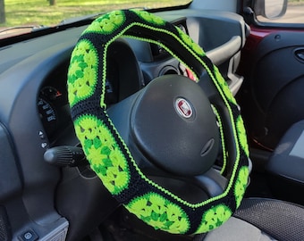 Crochet steering wheel cover boho Car accessories for women Custom hippie car decor New driver gift for her