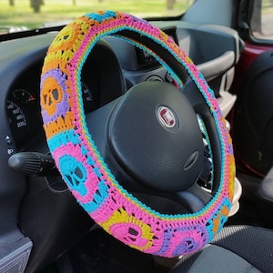 Skull Steering wheel cover for women Halloween car accessories for men Goth decor for teens Car coaster Seat belt cover Horror car interior