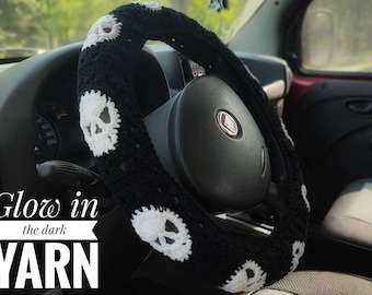 Skull car accessories for women Halloween steering wheel cover for men Glow in the dark Goth car decor Horror car interior Popular right now
